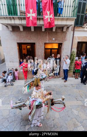 dance of the Aguilas and Sant Joan Pelos, medieval dance originating from Catalonia and the Valencian country, procession of the Corpus, Pollença. Mal Stock Photo