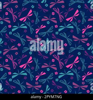 Seamless repeat pattern with dragonfly silhouettes. Random dragonflies vector background. Design perfect for fabric or wrapping Stock Vector