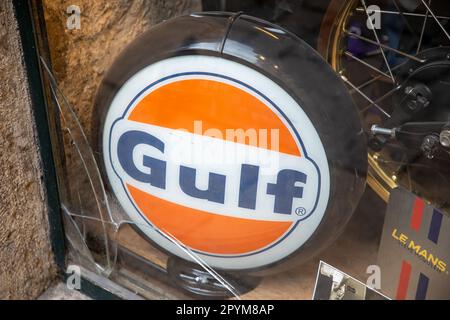 Bordeaux , Aquitaine  France - 05 01 2023 : gulf motor oil gas station logo brand orange and text sign blue of the international chain petrol Stock Photo