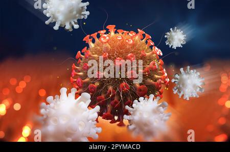 Viral infection. Immunity fights disease. White blood cells attack infected cells. Viral mutations and immune defense Stock Photo