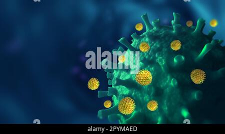 Pathogenic bacteria, viruses and microscopic germs. 3D illustration in high resolution. Medical research in the field of microbiology Stock Photo
