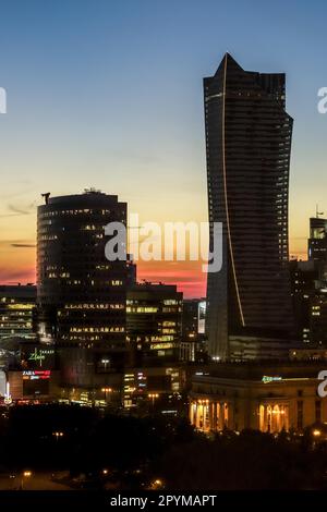 Sunset over the skyline in Warsaw Stock Photo - Alamy