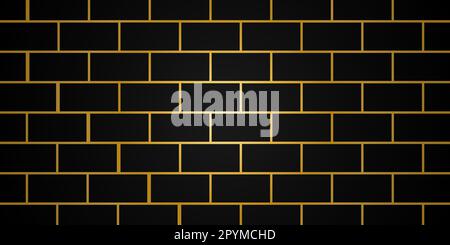 Gold and black colors bricks wall background. Abstract line geometric backdrop. Minimal design style. Stone wall texture background. Futuristic art Stock Vector