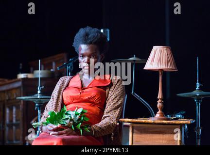 Sheila Atim (Marianne Laine) in GIRL FROM THE NORTH COUNTRY by Conor McPherson at the Old Vic Theatre, London SE1  26/07/2017  music & lyrics: Bob Dylan  design: Rae Smith lighting: Mark Henderson  movement: Lucy Hind  director: Conor McPherson Stock Photo