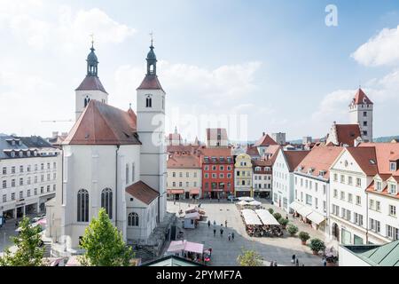 REGENSBURG, GERMANY - SEPTEMBER 10: View over the Neupfarrplatz in Regensburg, Germany on September 10, 2014. Tourists are in the pedestrian area of Stock Photo