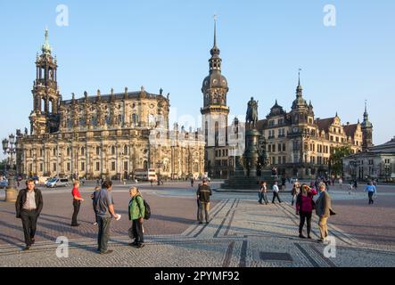 DRESDEN, GERMANY - SEPTEMBER 4: Tourists at the Theaterplatz in Dresden, Germany on September 4, 2014. The Theaterplatz is a square which is famous Stock Photo
