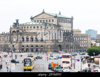 DRESDEN, GERMANY - SEPTEMBER 4: Tourists at the Semperoper in Dresden, Germany on September 4, 2014. The opera house has a long history of premieres Stock Photo