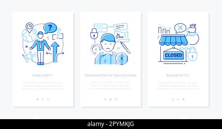 Insecurity and termination of obligations - line design style banners set Stock Vector