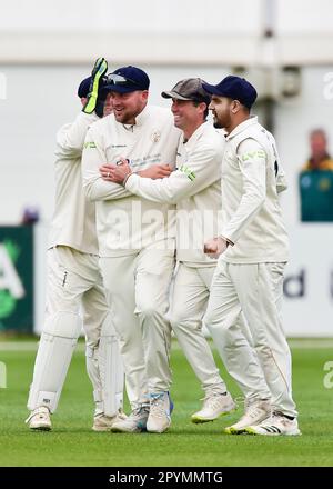 Incora Derbyshire County Cricket Ground, Derby, UK, 4 -7 May 2023. Derbyshire County Cricket Club v Leicestershire County Cricket Club  in the LC= Inter County Cricket Championships 2023  Derbyshire celebration.  Picture: Mark Dunn/Alamy, Stock Photo