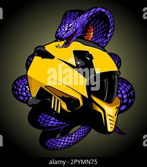 helmet, vector, design, illustration, symbol, snake, logo, art, icon, vintage, retro, head, warrior, print, skull, sign, tattoo, mascot, isolated, bad Stock Vector
