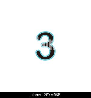 Number 3 bulb, blue neon geometric symbol simple logo vector Stock Vector