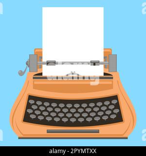 Orange Typewriter Icon Isolated on Blue Background. Stock Vector