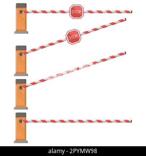 Vector Street Classical Closed and Open Road Barrier Set Isolated on White Background. Stock Vector