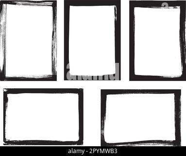Set of grunge frames with worn textures. Frames in A4 format made with brushstrokes. Overlay of dust, dirt, noise particles, grain, grunge, textured Stock Vector