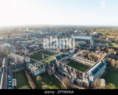 Cambridge City Centre - Drone Photo - Sunny Day - Trinity College - King's College Stock Photo