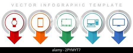 Electronic devices icon set, miscellaneous pointer icons such as smartwatch, smartphone, laptop, computer and tv for webdesign and mobile applications Stock Vector