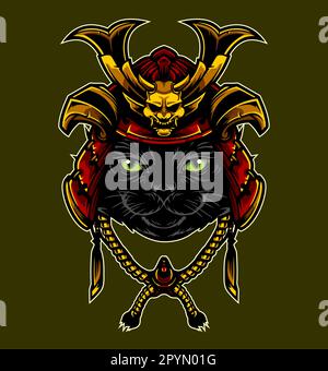 samurai cat vector template Stock Vector