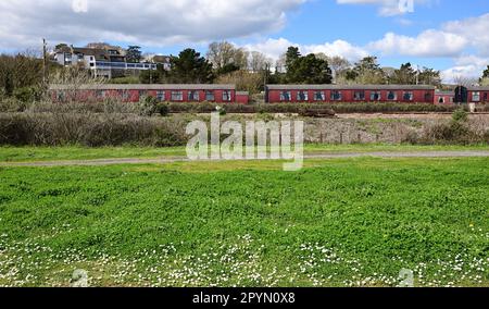 Camping Coaches Beside The Railway Line In Dawlish Warren Stock Photo 