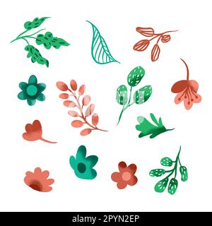 A set of floral elements. Watercolor illustration of flowers and leaves. The concept of a wedding is flowers. Vector compositions for the design of gr Stock Vector