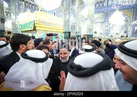 Sayyidah Zaynab, Damascus, Syria. 3rd May, 2023. Iranian President EBRAHIM RAISI attends Sayyidah Zaynab Mosque in Damascus on May 3, 2023. The visiting Iranian president hailed al-Assad for overcoming sanctions and achieving ''victory'' in the country's 12-year-long civil war, in which Tehran has been a significant ally. (Credit Image: © Iranian Presidency via ZUMA Press Wire) EDITORIAL USAGE ONLY! Not for Commercial USAGE! Stock Photo