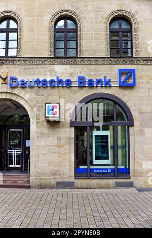 Economy, Logo, Company name, Banks: Lettering of the company Deutsche Bank on a facade Stock Photo