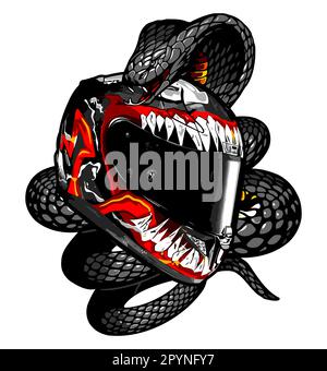helmet, vector, design, illustration, symbol, snake, logo, art, icon, vintage, retro, head, warrior, print, skull, sign, tattoo, mascot, isolated, bad Stock Vector