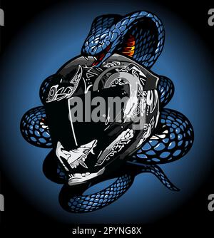helmet, vector, design, illustration, symbol, snake, logo, art, icon, vintage, retro, head, warrior, print, skull, sign, tattoo, mascot, isolated, bad Stock Vector