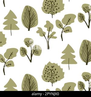 pattern of stylized hand drawn trees isolated Stock Vector