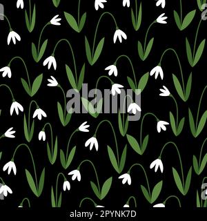Seamless pattern spring white snowdrops Stock Vector