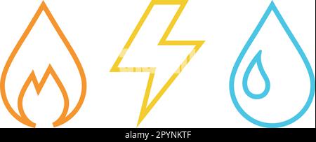Linear icons of Electricity, Gasification and Water as concept of utilities supply Stock Vector