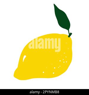 Cartoon yellow lemon. Hand-drawn citrus isolated on white background. Delicious fruit is a symbol of summer, wholesome nutrition, natural food. Ingred Stock Vector