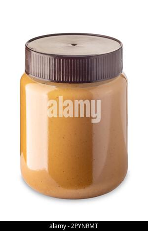 Peanut butter in glass jar isolated on white with clipping path included Stock Photo