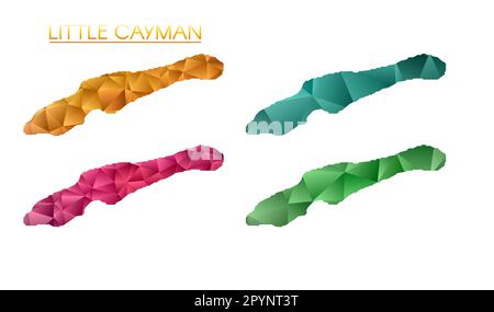 Set of vector polygonal maps of Little Cayman. Bright gradient map of island in low poly style. Multicolored Little Cayman map in geometric style for Stock Vector