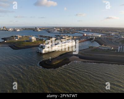 Den Helder, 26th of February 2023, The Netherlands. An unforgettable perspective of the journey across the Wadden Sea on Teso ferry, captured by a Stock Photo