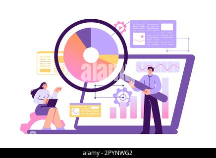 Information technology, workers analyze data Stock Vector
