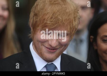 New York, USA. 4th May 2023 Ed Sheeran speaks after winning jury verdict for 'Thinking Out Loud' song.  Photo: Matthew Russell Lee / Inner City Press Credit: Matthew Russell Lee/Alamy Live News Stock Photo