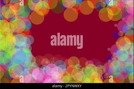 Frame of multicolored bright transparent abstract shiny beautiful light spots with bokeh effect with glare of light located around on a pink backgroun Stock Vector