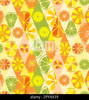 Texture bright orange summer stylish glamorous fashionable with a pattern of lemons limes oranges citrus fresh fruit vitamin tropical tasty sweet on t Stock Vector