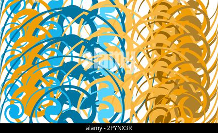 Simple background, a texture of minimalistic multi-colored abstract different circular bright lines, circles, ovals and geometric figures arranged in Stock Vector