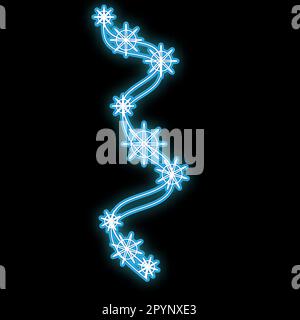 A beautiful abstract neon bright blue glowing sign, an icon of a ribbon with stars and gears and a copy space on a black background. Vector. Stock Vector