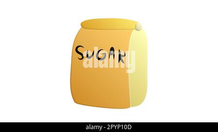 package with sugar on a white background, vector illustration. paper bag filled with spices. sugar for baking. food for vegan. raw food diet. hearty a Stock Vector
