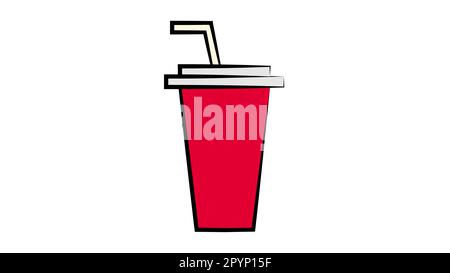 coffee in a glass with a straw, on a white background, vector illustration. red cardboard glass with a white lid. glass for drinks, hot drink on the g Stock Vector