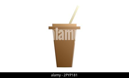 coffee in a glass with a straw, on a white background, vector illustration. cardboard glass with brown color. reusable beverage cups, caring for the e Stock Vector