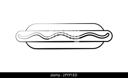 sandwich on a white background, vector illustration. bun with sausage, ketchup, mustard. hearty filling, a harmful dish. delicacy for children and adu Stock Vector