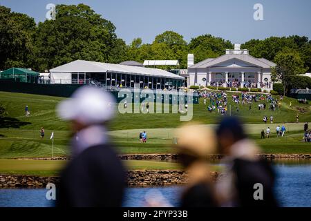 Charlotte, NC, USA. 4th May, 2023. Overall of the Quail Hollow Clubhouse during First round of the 2023 Wells Fargo Championship at Quail Hollow Club in Charlotte, NC. (Scott Kinser/Cal Sport Media). Credit: csm/Alamy Live News Stock Photo