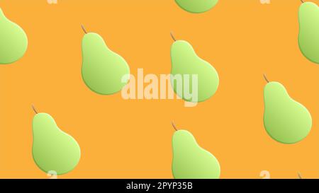 vector illustration. pattern with pears. green pears on an orange background. decoration for cafe and vegan food. healthy food. fruitorianism. Stock Vector