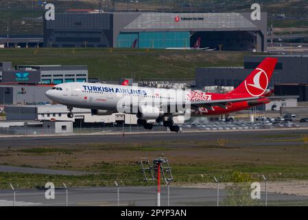 Istanbul, TURKEY - April 29, 2023: Istanbul Airport operated by IGA is the main hub of Turkish Airlines. Several THY aircraft land and take-off every Stock Photo