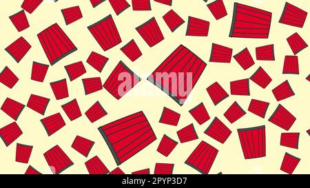 popcorn, red cardboard bucket on a yellow background, pattern, vector illustration. a snack at the cinema. wallpaper design in cinema, retail outlets, Stock Vector