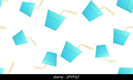 wok noodles in blue box, white background, vector illustration, pattern. appetizing noodles, a Japanese dish. wallpaper design, restaurant, cafe decor Stock Vector