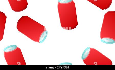 tin bottles on white background, vector illustration, pattern. bottle for drinks and lemonades. container for soda red. seamless pattern, illustration Stock Vector